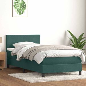 vidaXL Boxspringbett mit Matratze Dunkelgrün 80x220 cm Samt