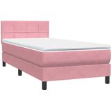 vidaXL Boxspring met matras fluweel roze 100x220 cm