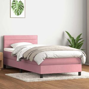 vidaXL Boxspring met matras fluweel roze 80x220 cm