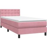vidaXL Boxspring met matras fluweel roze 90x220 cm