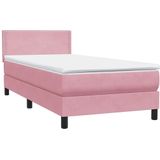 vidaXL Boxspring met matras fluweel roze 100x220 cm