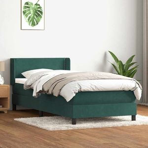 vidaXL Boxspringbett mit Matratze Dunkelgrün 80x220 cm Samt