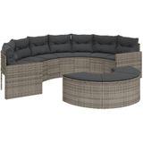 Unico - Rondo - Tuinbank - Grijs - Poly Rattan - Halfrond met Kussens - 287 cm