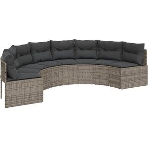 vidaXL Loungesofa Gartensofa mit Kissen Halbrund Grau Poly Rattan, 1 Teile