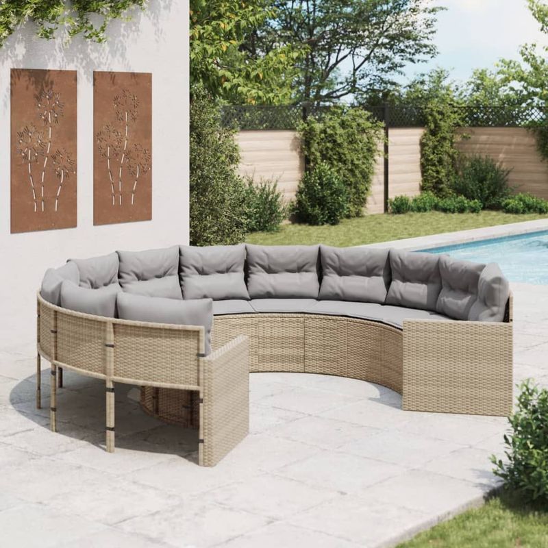 Vidaxl - Gartensofa mit Kissen Rund Beige Poly-Rattan