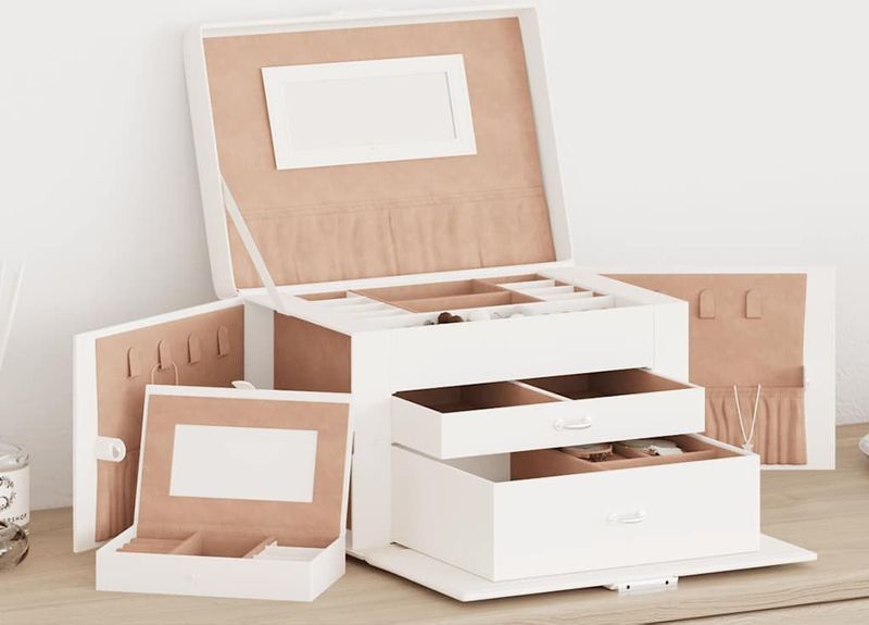 vidaXL - Sieradendoosje - Wit - 3-laags - Met Spiegel