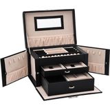 vidaXL - Sieradendoosje - Zwart - 3-laags - Afsluitbaar - 26x18x17,5 cm