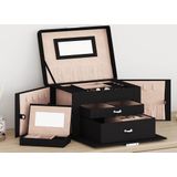 vidaXL - Sieradendoosje - Zwart - 3-laags - Afsluitbaar - 26x18x17,5 cm