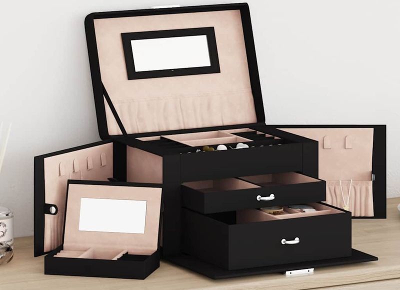 vidaXL - Sieradendoosje - Zwart - 3-laags - Afsluitbaar - 26x18x17,5 cm