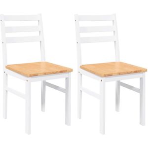 vidaXL - Eetkamerstoelen - 2 - st - massief - hout - rubber - wit