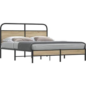 vidaXL - Bedframe - zonder - matras - bewerkt - hout - gerookt - eikenx200 - cm