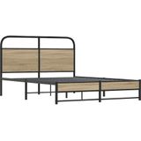 vidaXL Bedframe zonder matras bewerkt hout gerookt eiken 135x190 cm