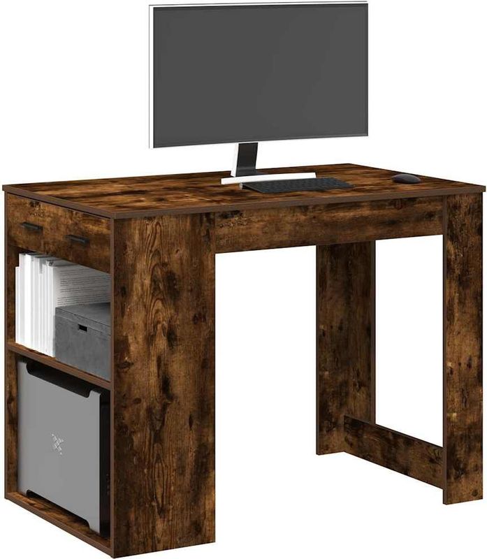 vidaXL Bureau - Bewerkt Hout - Gerookt Eiken - 102x62x77,5 cm