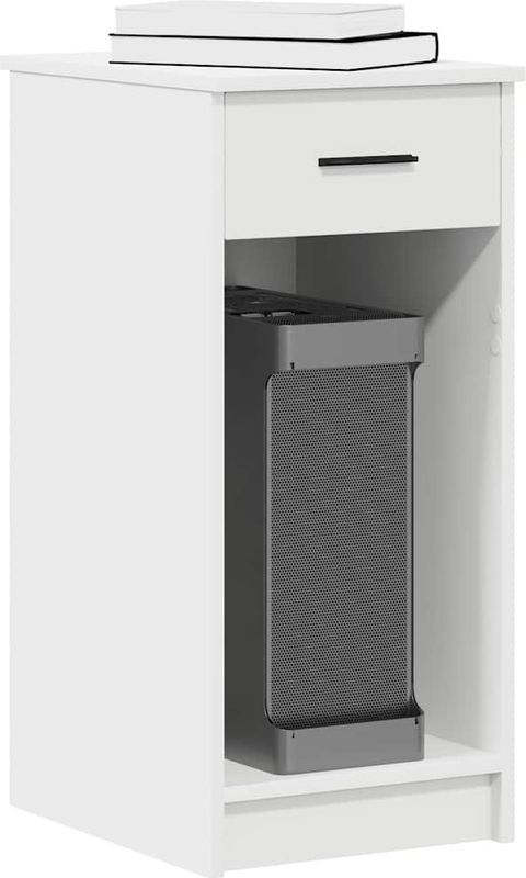 vidaXL - Computertorenstandaard - Wit - Bewerkt Hout - Met Lade