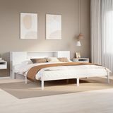 vidaXL - Bed - met - boekenkast - zonder - matras - grenenhout - wit - 200x200 - cm