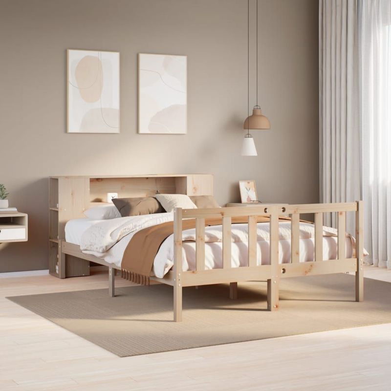 vidaXL - Bed - met - boekenkast - zonder - matras - massief - grenenhout - 140x190 - cm