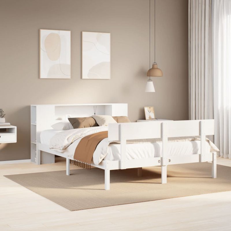 vidaXL - Bed - met - boekenkast - zonder - matras - grenenhout - wit - 120x190 - cm