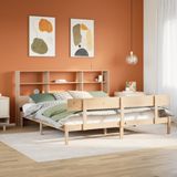 vidaXL - Bed - met - boekenkast - zonder - matras - massief - grenenhout - 200x200 - cm