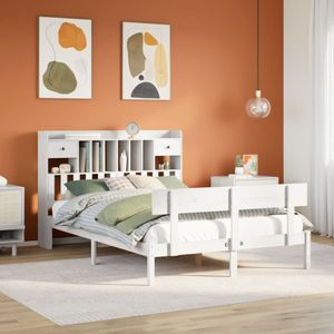 vidaXL - Bed - met - boekenkast - zonder - matras - grenenhout - witx200 - cm