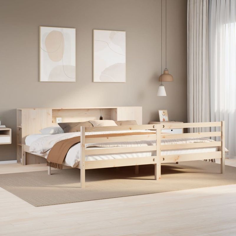 vidaXL - Bed - met - boekenkast - zonder - matras - massief - grenenhout - 180x200 - cm
