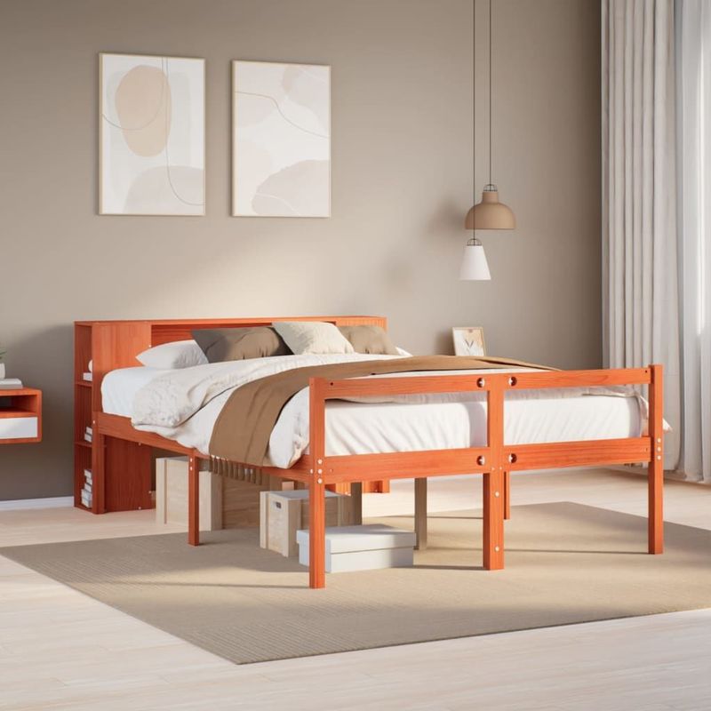 vidaXL - Bed - met - boekenkast - zonder - matras - hout - wasbruinx200 - cm