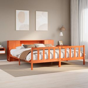vidaXL Bed met Boekenkast - Hout Wasbruin - Massief Grenenhout - Lattenbodem