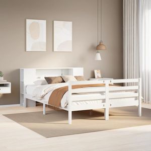 vidaXL Bed met boekenkast zonder matras grenenhout wit 150x200 cm
