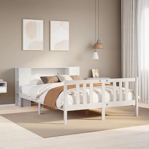 vidaXL Bed met boekenkast zonder matras grenenhout wit 150x200 cm