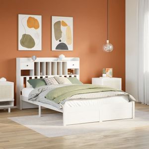 vidaXL Bed met boekenkast zonder matras grenenhout wit 140x200 cm