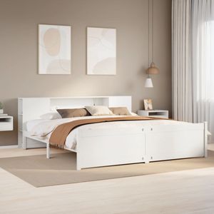 vidaXL Massivholzbett mit Regal ohne Matratze Weiß 200x200 cm Kiefer