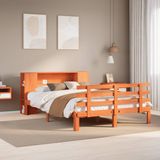 vidaXL - Bed - met - boekenkast - zonder - matras - grenenhout - wasbruin - 140x200 - cm