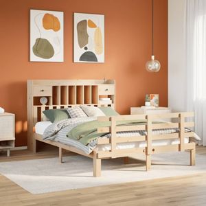vidaXL - Bed - met - boekenkast - zonder - matras - massief - grenenhout - 160x200 - cm