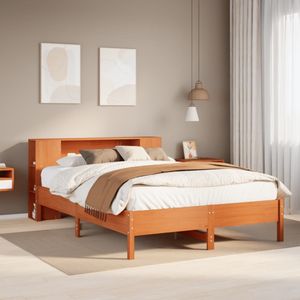 vidaXL Massivholzbett mit Regal ohne Matratze Wachsbraun 120x200 cm
