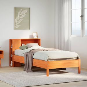 vidaXL Massivholzbett mit Regal ohne Matratze Wachsbraun 90x190 cm