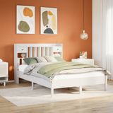 vidaXL Bed met boekenkast zonder matras grenenhout wit 160x200 cm