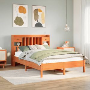 vidaXL Massivholzbett mit Regal ohne Matratze Wachsbraun 120x200 cm
