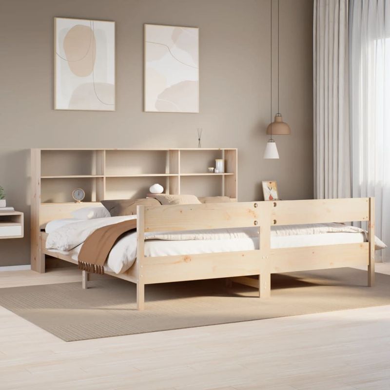 vidaXL Bed met boekenkast zonder matras massief grenenhout 200x200 cm