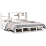 vidaXL - Bed - met - boekenkast - zonder - matras - massief - hout - wit - 200x200 - cm