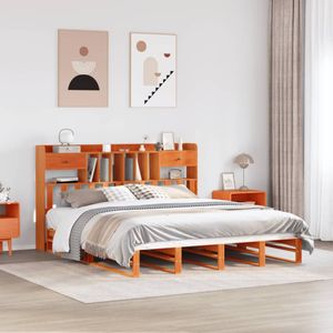 vidaXL Massivholzbett mit Regal ohne Matratze Wachsbraun 200x200 cm