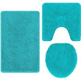 vidaXL 3-delige Badmattenset - Turquoise - Polypropeen - Anti-slip
