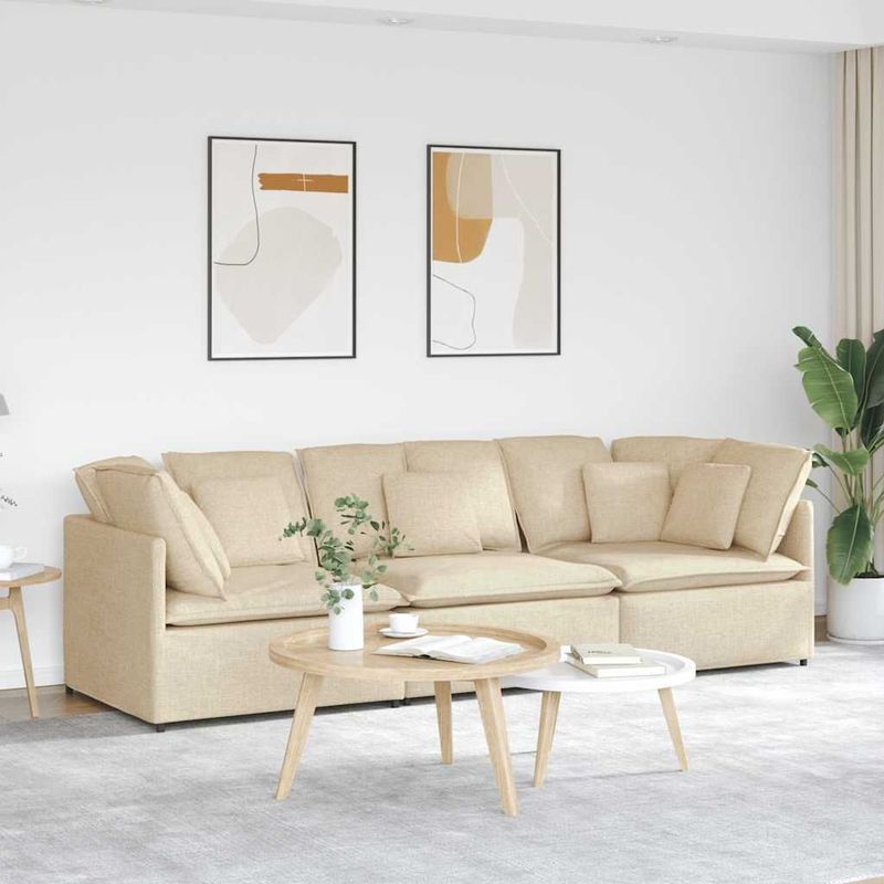 vidaXL Modulares Sofa mit Kissen Stoff Creme