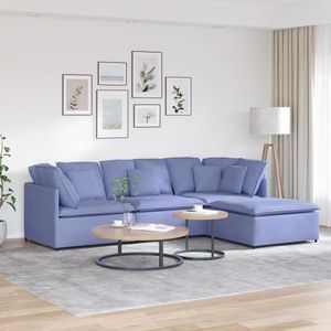 vidaXL Modulares Sofa mit Fußhocker Kissen Stoff Jeansblau