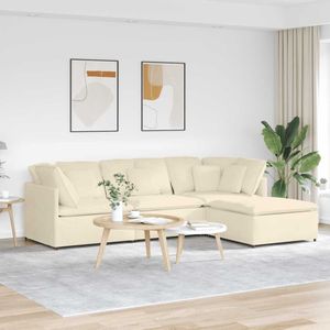 vidaXL Modulaire Bank - Crème - Corduroy Stof - Inclusief Voetenbank en Kussens