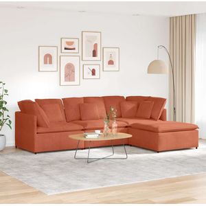 vidaXL Modulares Sofa mit Fußhocker Kissen Cordstoff Rot Orange