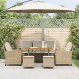 vidaXL 6-delige Loungeset met kussens poly rattan beige