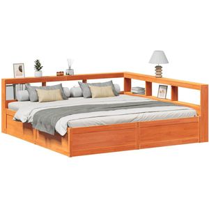 vidaXL Bed met boekenkast zonder matras grenenhout wasbruin 180x200 cm