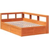 vidaXL Bed met boekenkast zonder matras grenenhout wasbruin 135x190 cm