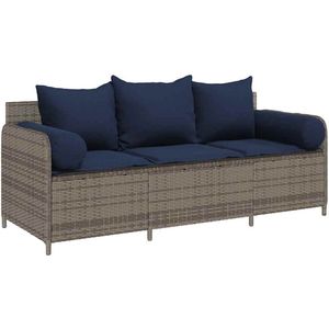 vidaXL - Tuinbank 3-zits - Grijs - Poly Rattan - Inclusief Kussens