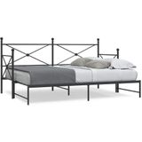 vidaXL - Slaapbank - met - onderschuifbed - zonder - matrasx190cm - staal - zwart