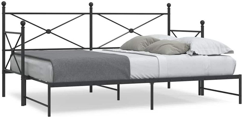 vidaXL - Slaapbank - met - onderschuifbed - zonder - matras - 90x200cm - staal - zwart